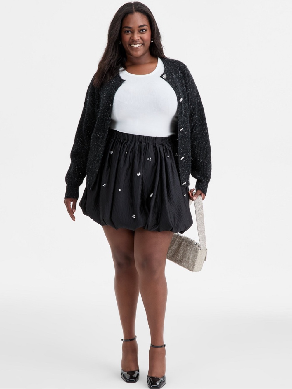 Black Rhinestone Embellished Bubble Mini Skirt NWT